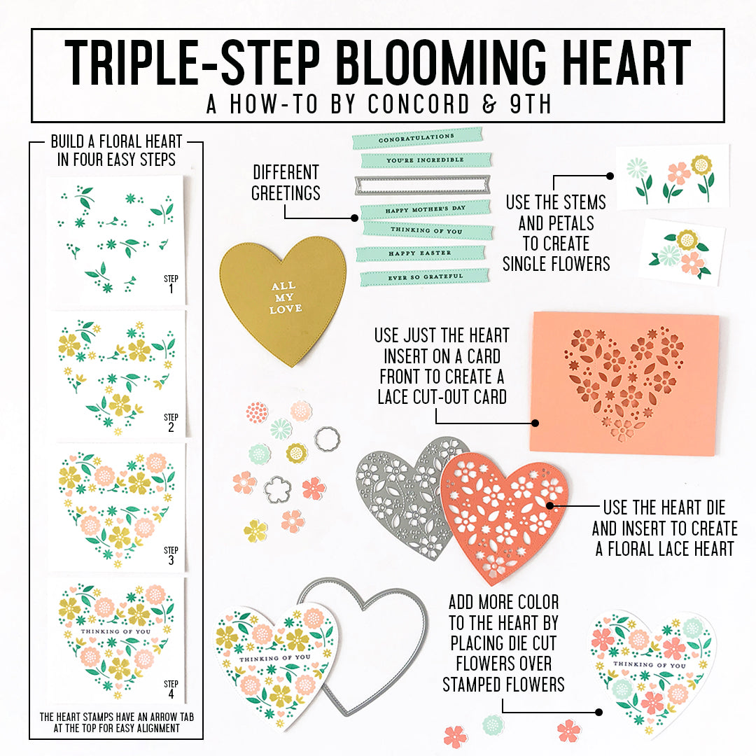 Paquete de corazón floreciente de tres pasos